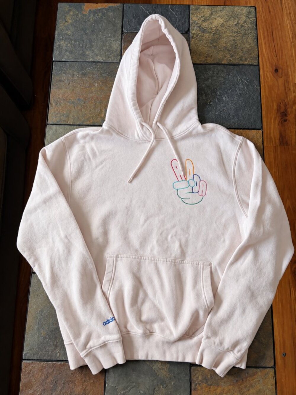 Adidas Originals Pale Pink Peace Sign Pullover Hoodie Size Small
